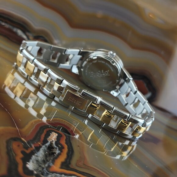 Relic By Fossil Silver & Gold Bracelet Watch Mother of Pearl Dial with Date - Picture 3 of 4
